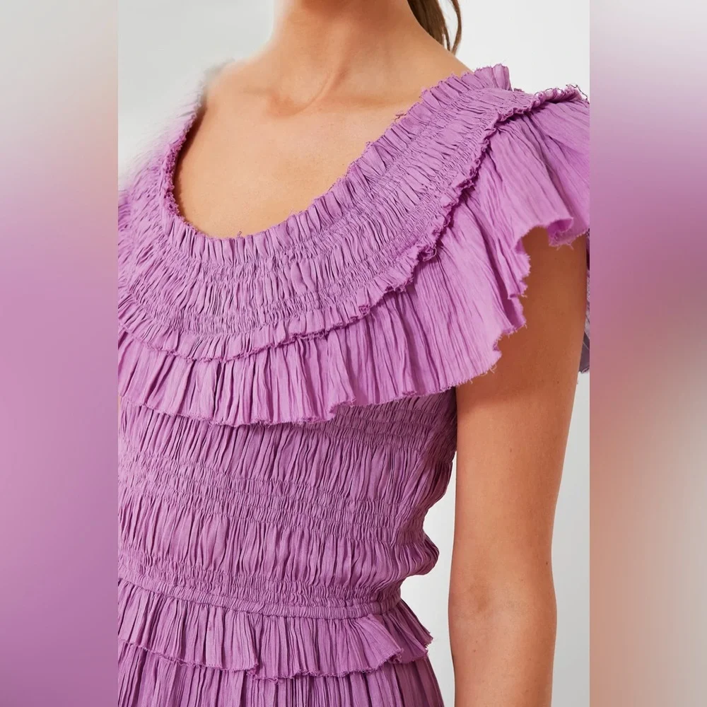 Lavender Micah Solid Ramie Flutter Sleeveless Dress - Picture 6 of 6